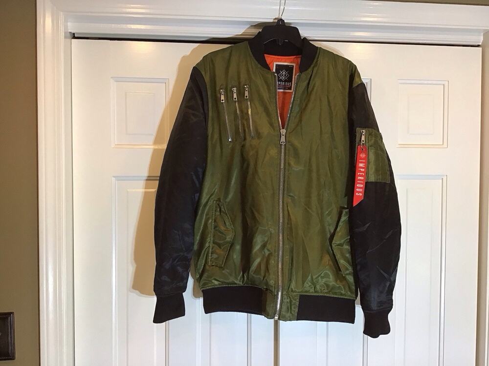 Imperious Men's Green Black Bomber Jacket Size L Full Zip Streetwear Bloke Y2K